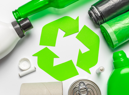 eco concept with recycling symbol on table