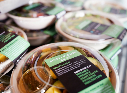 healthy takeaway salads on display in coffee shop